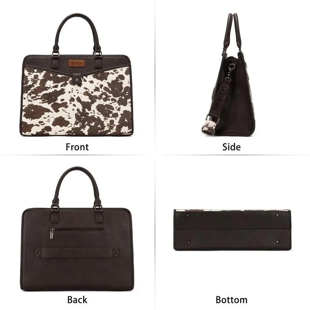 Wrangler Coffee Brown Cow Print Laptop/Multi-Use Briefcase Bag